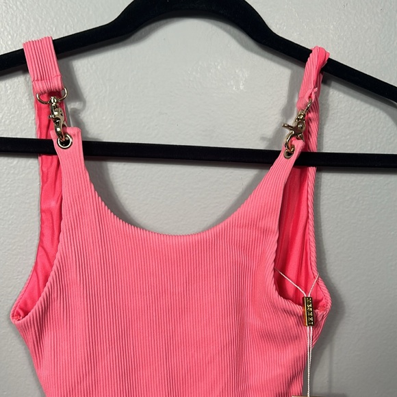Meshki Pink Yasmin Ribbed Gold Clasp One Piece Bikini XS - Picture 4 of 9